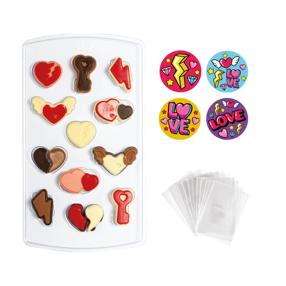 Decora Heart Chocolates Mould Kit (including bags & stickers)