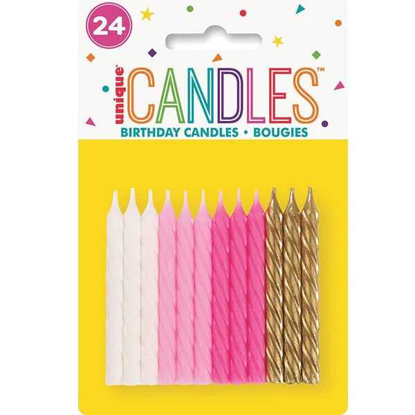 Unique Candles Pink/Gold x24