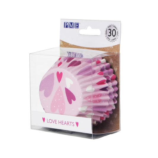Foil-lined Cupcake Cases (Pack of 30), Pink Love Hearts