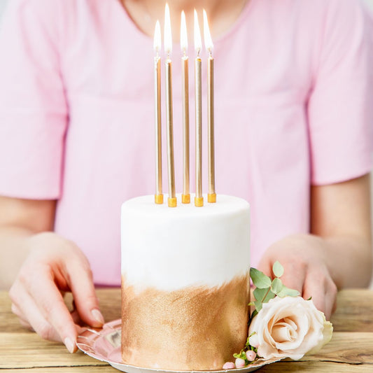 PartyDeco Birthday Candles Plain Gold 12,5cm pk/12