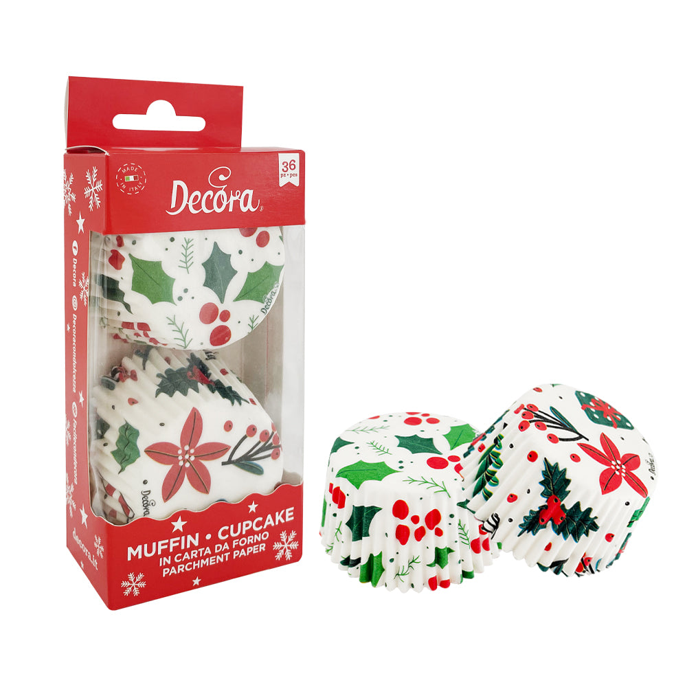 Decora Poinsettia & Holly Cupcake Liners