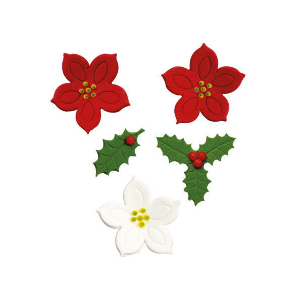 Decora Poinsettia & Holly Sugar Decorations