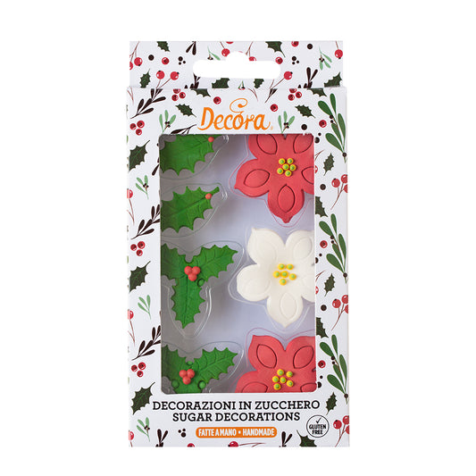 Decora Poinsettia & Holly Sugar Decorations