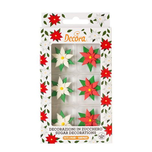 Decora Red & White Poinsettia Sugar Decorations