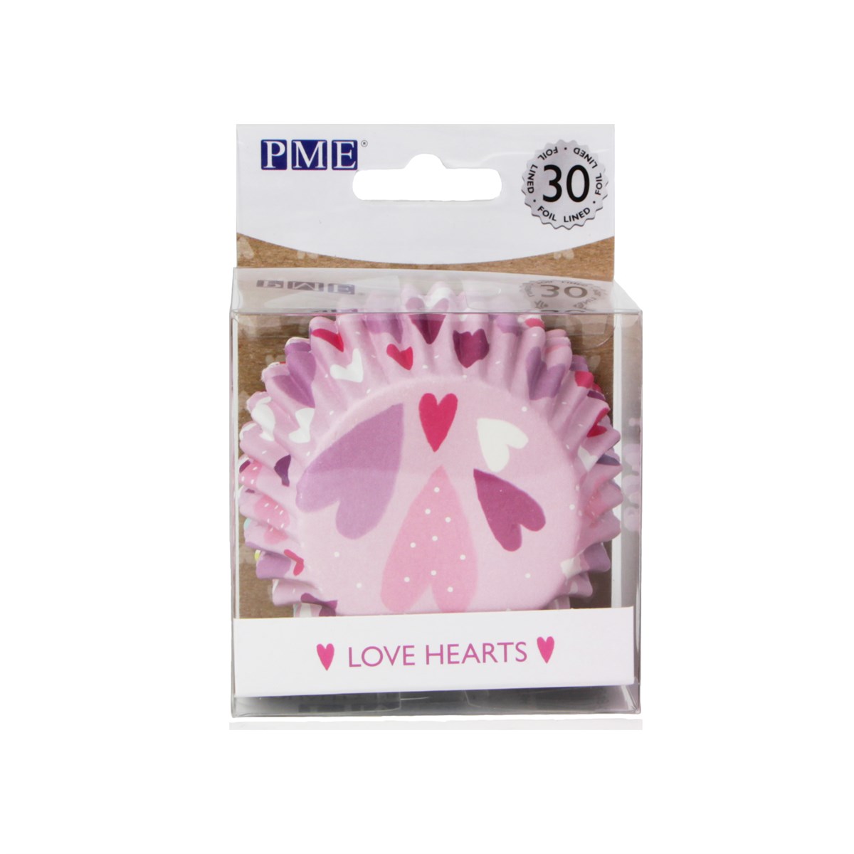 Foil-lined Cupcake Cases (Pack of 30), Pink Love Hearts