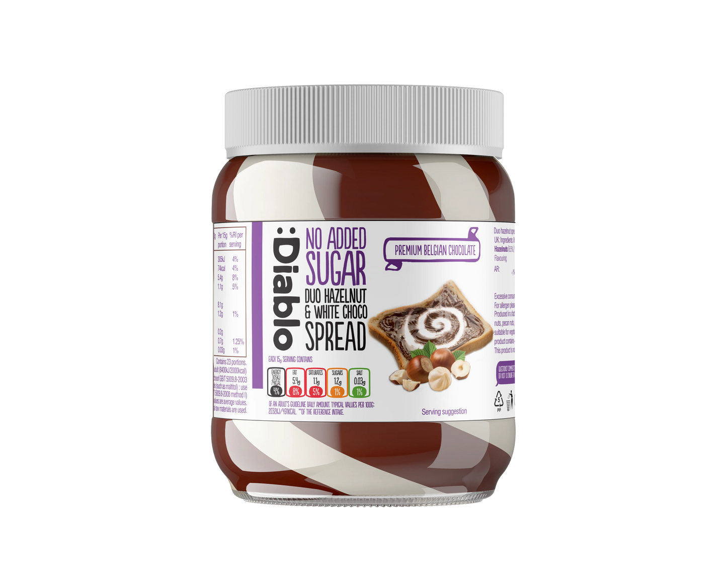 Diablo No Added Sugar Duo Hazelnut & White Choco Spread