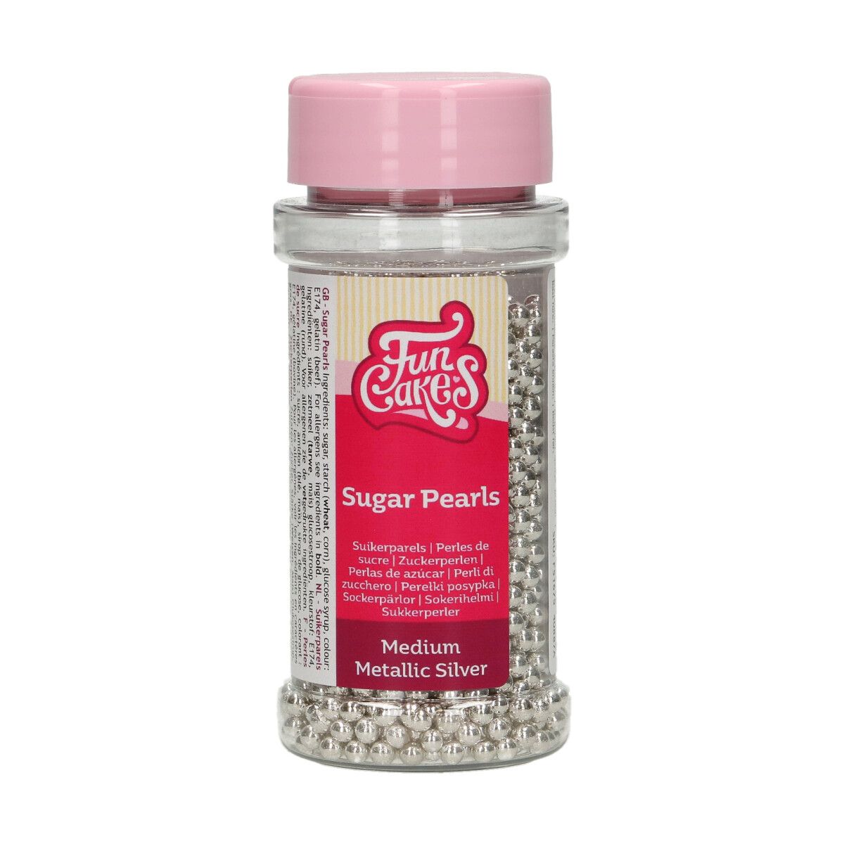FunCakes Sugar Pearls Medium Metallic Silver 80 g