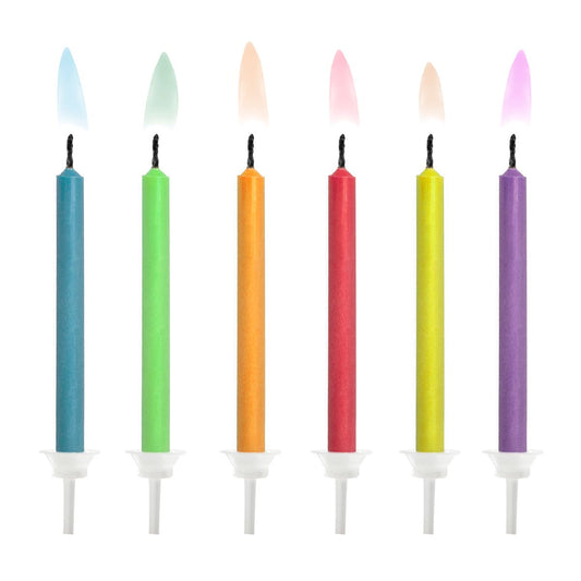 PartyDeco Birthday Candles Coloured Flames pk/6