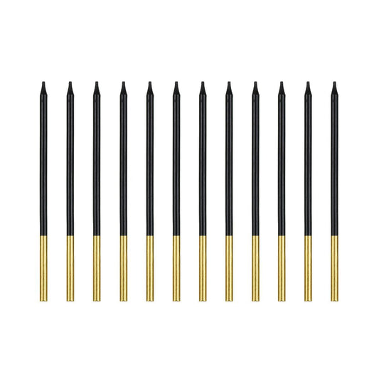 PartyDeco Candles Black/Gold 12/pcs