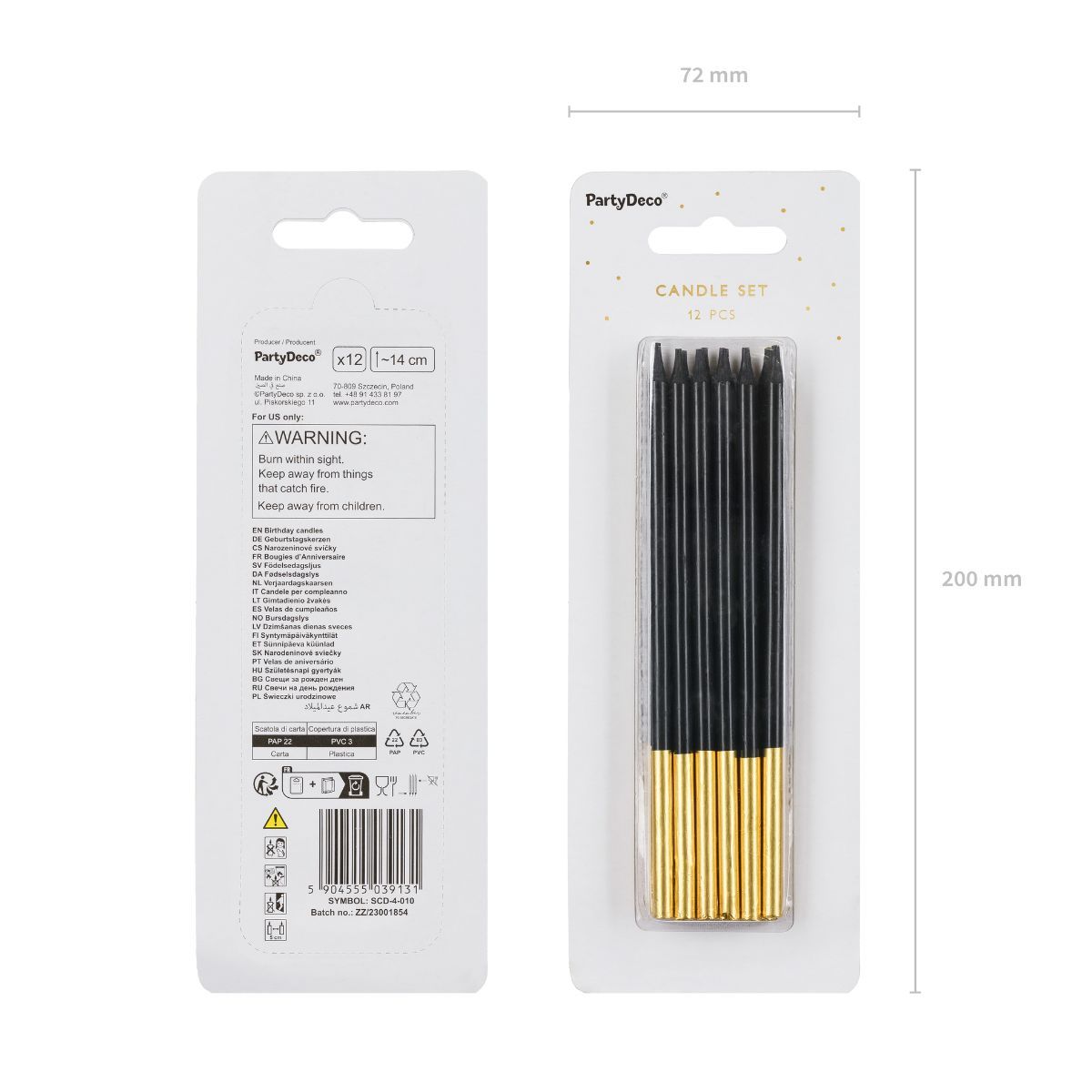 PartyDeco Candles Black/Gold 12/pcs