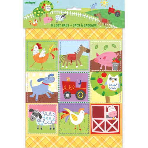 LOOT BAGS FARM ANIMALS X8