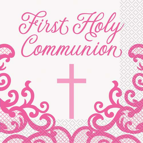 NAPKINS COMMUNION PINK CROSS X16