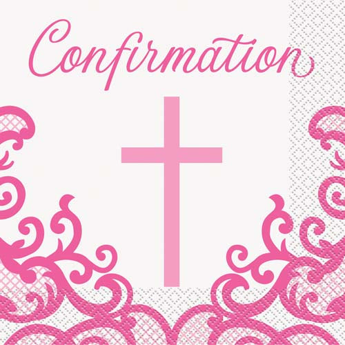 NAPKINS CONFIRMATION PINK CROSS X16
