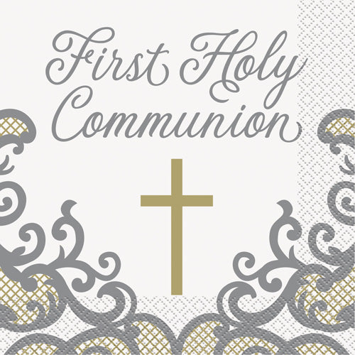 NAPKINS COMMUNION GOLD CROSS X16