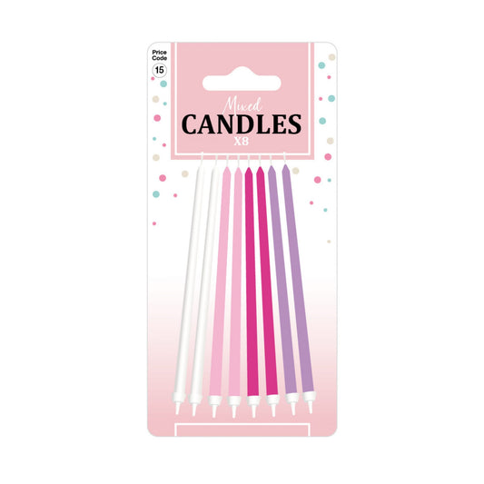 Mixed Candles Pink/Purple x8