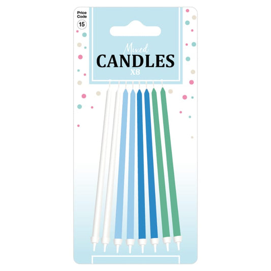 Mixed Candles Green/Blue x8