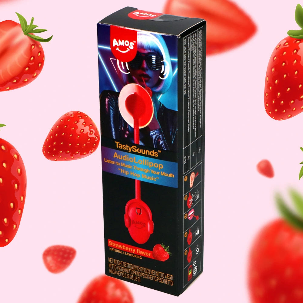 Amos TastySounds Audio Lollipop Strawberry Flavour